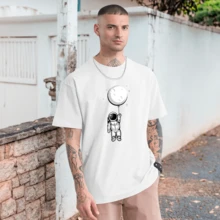 Astronaut Moon Balloon T-Shirt Galaxy Planets T Shirt Space 100% Cotton - 白色 - 查看 1