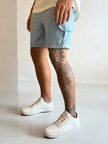 Bermuda Linen Cargo Mauricinho With Drawstring Linen Shorts - 淺藍色 - 查看 4