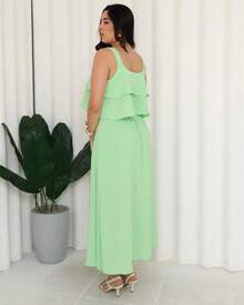 Women's Cropped Set With 2 Ruffles And Long Skirt - màu xanh lá - Xem 5