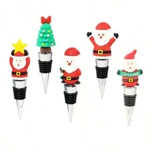 Lote de 3, 4 ó 5 Tapones reutilizables para botellas de vino con diseño aleatorio de Papá Noel, de aleación metálica, decoraciones navideñas para tapones de botellas de vino y bebidas, para fiestas de Navidad, cumpleaños y regalos