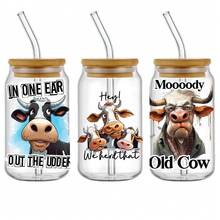 4pcs/Set Funny Cows UV DTF Cup Wraps Decals Transfer Printing Waterproof Self-Adhesive Stickers For Mug Water Bottle Cup Useful Sticker For Home Decoration, 16 OZ Glass Can Wrap, 3d Crystal Label Waterproof And Scratch Resistant Eid Al-Adha Mubarak - Multicolor - View 5