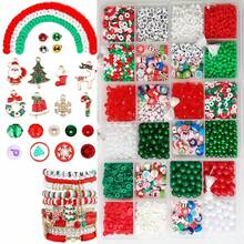 圣诞节 4 隔层串珠套装，包括软粘土、米珠、字母珠，适合 DIY 手链首饰制作 - 彩色 - 查看 2