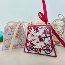 Hộp quà tặng kẹo cưới mới có tay cầm, hộp quà sáng tạo cho lễ đính hôn, hộp quà giấy - Màu tím hoa cà - Xem 4