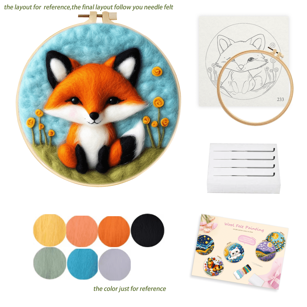 1 Pack Fox Pattern Needle Felting Starter Kit Wool Needle Felting