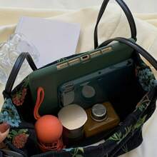 2024 Spring/Summer New Embroidery & Print Tote Bag For Women, Fashionable Large Capacity Canvas Shoulder & Crossbody Bucket Bag
