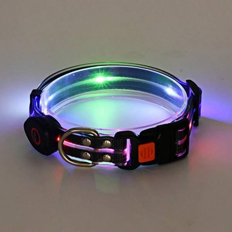 1pc USB Rechargeable 5 Color LED Glowing Dog Collar, Luminous Pet Leash