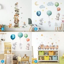 Miếng dán tường hình bóng bay thỏ đàn động vật hoạt hình, trang trí mặt trăng sao tàu sư tử cho phòng ngủ trẻ em, phòng trẻ em, nền nhà trẻ - màu đen - Xem 4
