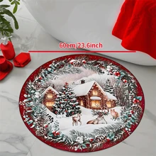1pc 'Reindeers And Cat In The Snow, Christmas' Non-Slip Resistant Round Rug, Machine Washable, Carpet For Entryway Living Room Bedroom, Outdoor Patio Garden Yard Decor Rug, Home Decor, Room Decor, Area Rug, Tapestry - Multicolor - View 5