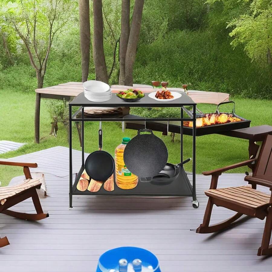 Futchoy Kitchen Prep Table BBQ Grill Bar Cart Outdoor Griddle Cooking