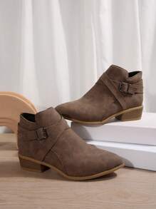 Thu/Đông 2025 Kết hợp với váy, Giày bốt cổ ngắn thời trang nữ, Giày bốt ngắn ôm vừa vặn gót dày thiết kế mũi nhọn mới 2024, Giày mùa thu - Đồng - Xem 6