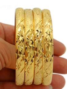 1 pieza Brazalete abierto vintage bañado en oro de 24K, hecho de cobre, sin mosaico, apropiado para uso diario y regalo, estilo de moda de señora de Medio Oriente Dubai