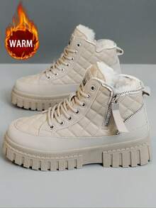 1 Đôi Giày bốt đi tuyết cổ cao chống trượt, giữ nhiệt, chống nước, đa năng, dày dặn, ấm áp, khóa kéo màu vàng, đế dày, giày thể thao ngoài trời thường ngày cho nữ - Xám - Xem 5