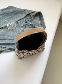 1 件时尚撞色针织花卉图案通勤磁性腋下袋简约单肩手提包，适合女性日常使用 - 卡其色 - 查看 7