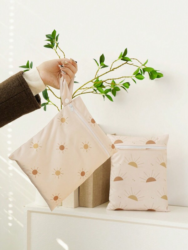2pcs/Set Sun Pattern Waterproof Handbag, Swim Bag, Wet & Dry Separation, Beach Storage Bag, Baby Christening Household Decor Gift