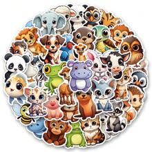 50 张卡通动物贴纸乙烯基美学贴纸适用于剪贴簿、日记、笔记本电脑、保险杠、滑板、水瓶、电脑、手机、卡通、安全帽、汽车贴纸和贴花 - 彩色 - 查看 2