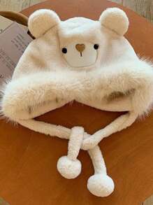 2024 Winter New Cute Bear Ear Trapper Hat, Korean Style Adorable Warm Plush Ear Protector Hat, Polyester Casual Elegant Boho Street Style, Autumn/Winter - Hat - View 5
