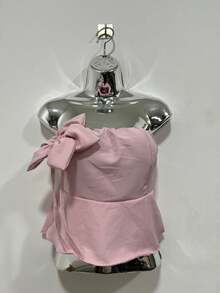 Strapless Blouse Flower Fashion Cady Color Spring Summer - 淺粉色 - 查看 1