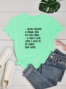 Women's Baby Look T Shirt Funny Phrases Alexa Sums Up My Life Life Is Soup And You're Using A Fork 100% Cotton - 薄荷綠 - 查看 2