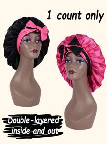 Touca de dormir feminina de cetim com faixa elástica longa, dupla camada, ajustável, bicolor, protege cabelos cacheados e trançados. Ideal para o Dia dos Namorados. - Multicolorido - Ver 8