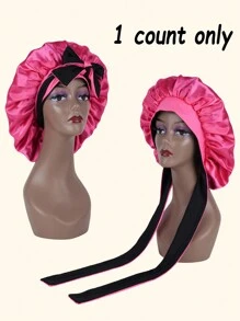 Touca de dormir feminina de cetim com faixa elástica longa, dupla camada, ajustável, bicolor, protege cabelos cacheados e trançados. Ideal para o Dia dos Namorados. - Multicolorido - Ver 6