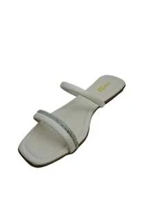 Women's Flat Sandals With Glitter Women's Flat Sandals Lightweight Flip Flops - 白色 - 查看 2