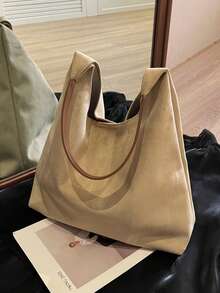 1 件女士秋冬新款大容量复古麂皮腋下包，高端通勤手提单肩包带内衬，二合一 - 米色 - 查看 6