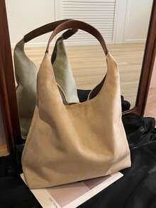 1 件女士秋冬新款大容量复古麂皮腋下包，高端通勤手提单肩包带内衬，二合一 - 米色 - 查看 7