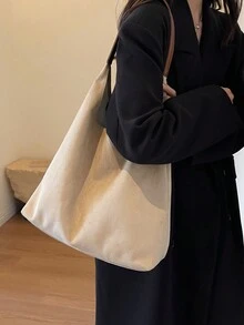 1 件女士秋冬新款大容量复古麂皮腋下包，高端通勤手提单肩包带内衬，二合一 - 米色 - 查看 5