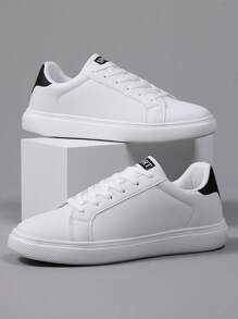 36-45系带休闲运动鞋，时尚吸睛，白色低帮帆布硫化橡胶鞋底，防滑耐磨，适合学生 - 黑與白 - 查看 3