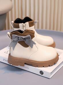 Bottes décontractées et mignonnes avec nœud pour filles, bottes à fermeture éclair sur le côté, légères et antidérapantes, convenant pour les voyages intérieurs et extérieurs, l'hiver, doublure thermique
