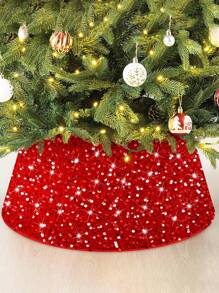 1 pieza - Collarín de árbol de Navidad de 60,96 cm con lentejuelas, aro de árbol de Navidad para falda artificial de árbol, collarín de terciopelo bordado con corteza de árbol, funda brillante para la base del árbol para decoración de otoño y vacaciones, estuche de lujo para decoración del collarín del árbol