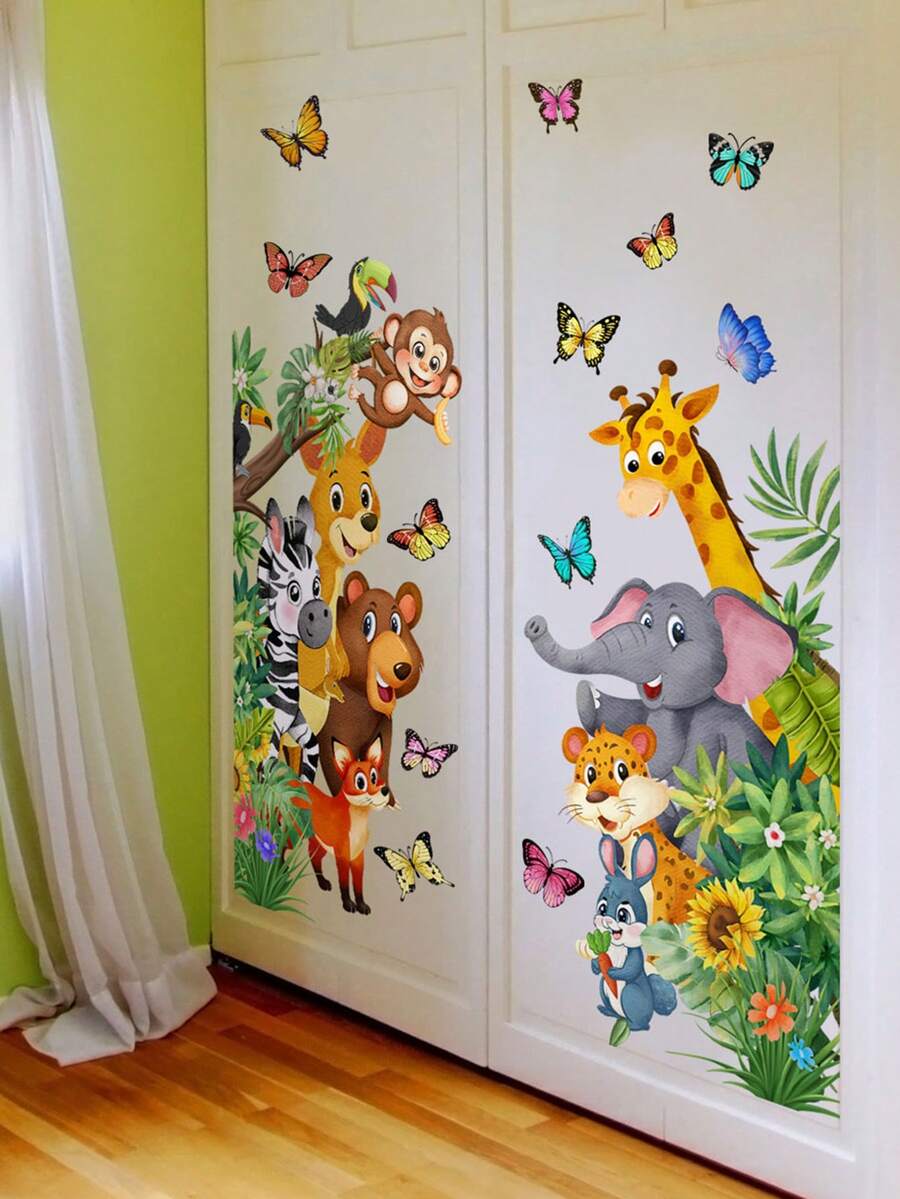 1set Cute Forest Animals Giraffe Elephant Butterfly Decor Wall Stickers