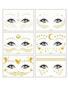 6 件金属纹身贴纸和雀斑贴纸，适合派对的闪亮临时面部纹身，适合节日和化妆舞会的逼真临时纹身贴纸，适合万圣节化妆的万圣节面部纹身 - 彩色 - 查看 5