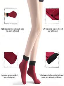 5 Đôi/1 Đôi Tất Nữ Mùa Đông Ấm Áp Dày Màu Trơn Mềm Mại Thường Ngày Bằng Cashmere Giả Chống Tuyết Lạnh - Nhiều màu - Xem 11