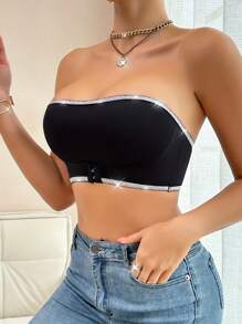 Brasier con cierre delantero inalámbrico con diseño de adorno de hilo de plata, sujetador bandeau cómodo para mujer