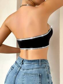 Brasier con cierre delantero inalámbrico con diseño de adorno de hilo de plata, sujetador bandeau cómodo para mujer