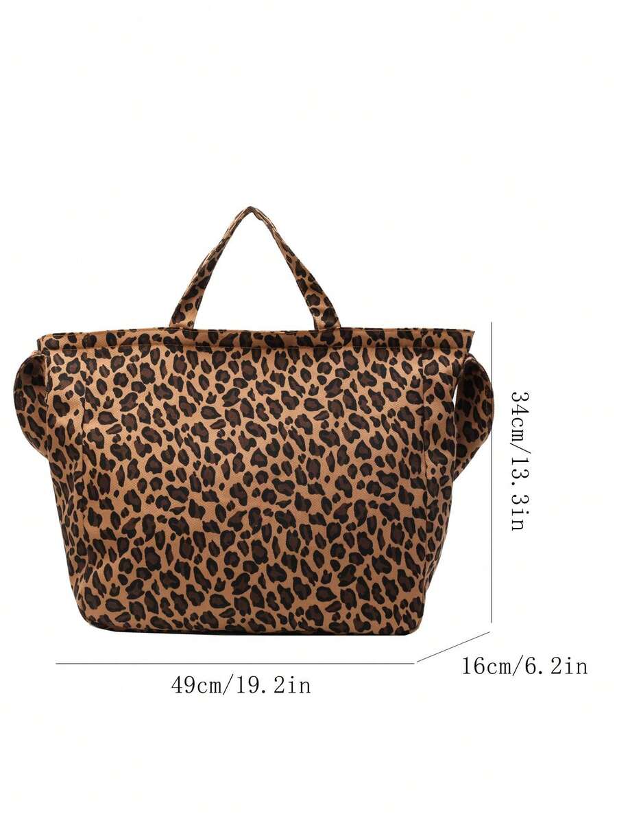 Fashion Large Capacity Leopard Print Foldable Canvas Tote Bag, Casual