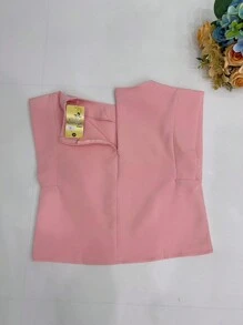 Women's Set: Summer Sleeveless Solid Color Round Neck Top And Wide Leg Pants With Belt And Bag - Baby Pink - View 3