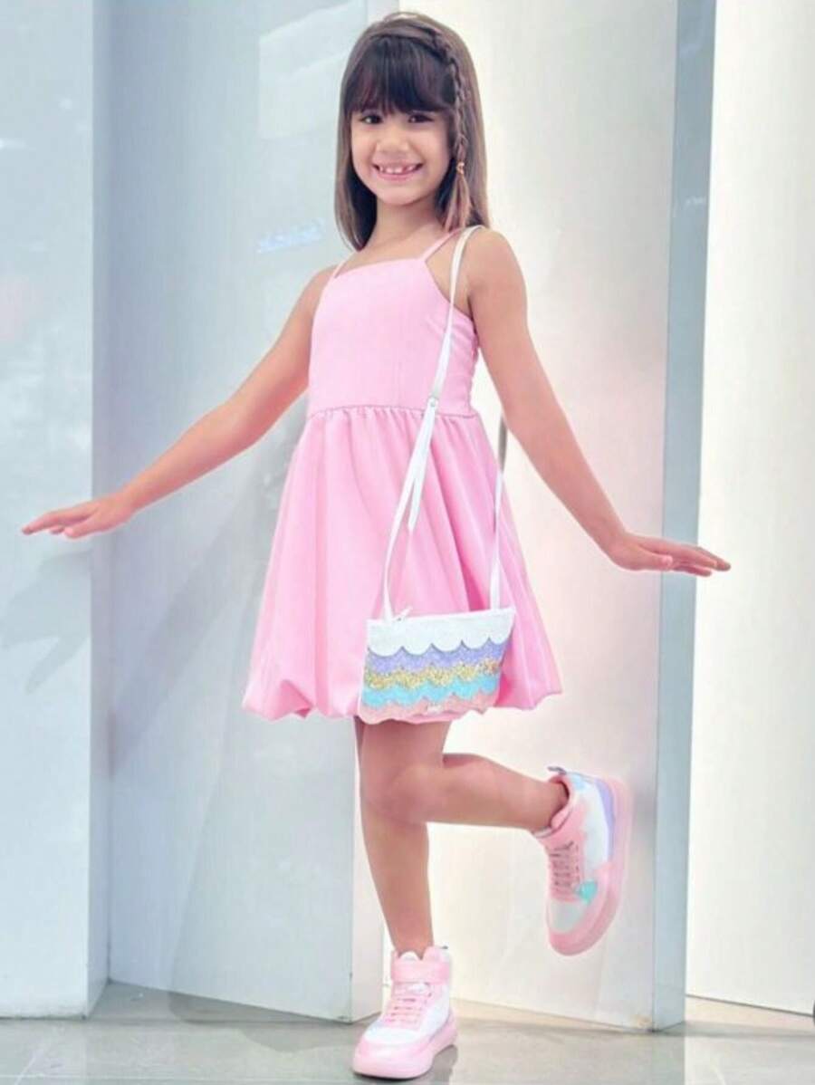 Vestido Balonê Alcinha Moda Blogueira – Tamanhos 2 a 10 anos - Rosa Bebê - Visão 1