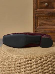 女士时尚方头 3 厘米粗跟高跟鞋，适合工作、通勤、派对、晚宴、酒红色、时尚、高端、休闲一脚蹬 - 酒紅色 - 查看 7