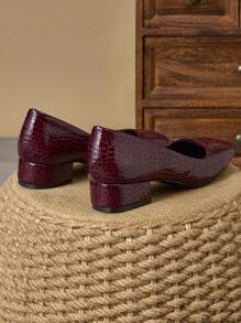 女士时尚方头 3 厘米粗跟高跟鞋，适合工作、通勤、派对、晚宴、酒红色、时尚、高端、休闲一脚蹬 - 酒紅色 - 查看 6