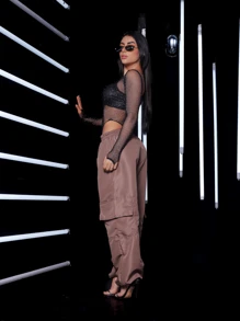 PARACHUTE PANTS AND STRASS BODYSUIT SET IVI FASHION FOR FOREIGN PARTIES AND FESTIVALS ELECTRONICS - 鏽棕色 - 查看 2