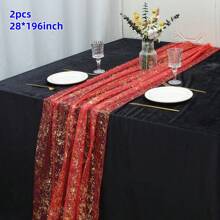 1pc/2pcs 28x120/197 Inches Gold Transparent Sheer Table Runner, Sparkly Wedding Table Runner, Boho Style Table Decor, Suitable For Birthday, Party, Wedding, Bride Shower, Holiday, Christmas, New Year Table Center Decoration, Multiple Colors Available - Solid Color - View 27