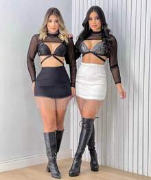 Sequin Cropped Straight Top Summer - 黑色 - 查看 2