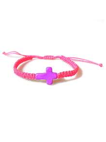 1 pieza Bestseller pulsera hecha a mano trenzada con cruz de turquesa ajustable para niños, tobillera unisex de playa