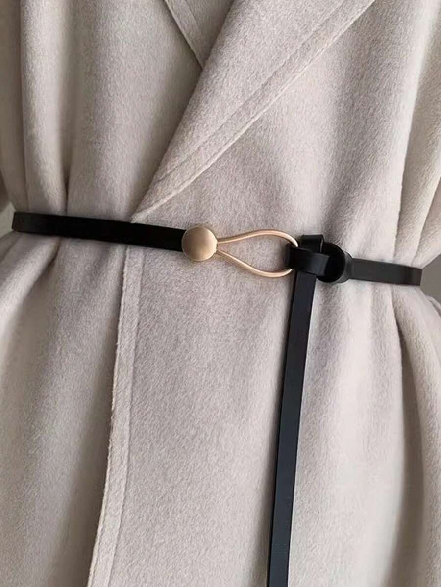 1pc Black PU Leather Knotted Skinny Belt For Daily Casual Wear, Women Summer, School Fall, Autumn, Halloween - Black - View 1