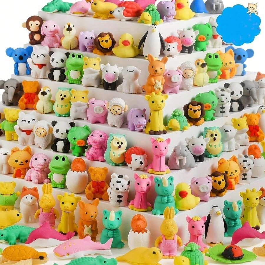 15pcs Assorted Cute Animal Erasers, Wholesale For Students, School