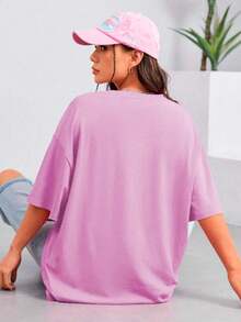 Women's T-Shirt Printed With Sunflower Flower Design - Màu Hồng baby - Xem 2