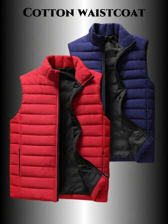 2 件装男士加厚背心无袖夹克，户外运动背心钓鱼背心