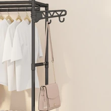 Arara De Roupa 3 Filheiras Cabideiro De Chão Sapateira Rack Organizador Multiuso Aço Inox - Preto - Visão 5